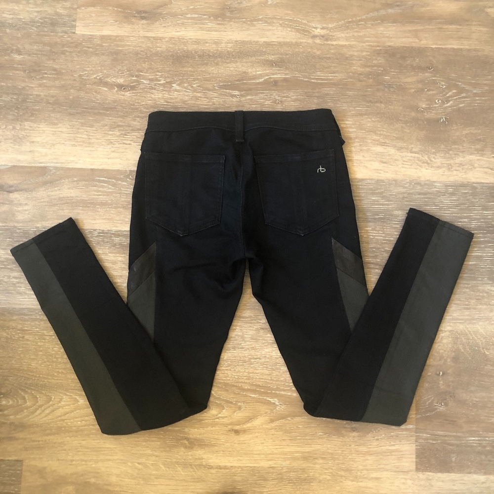 🎉2xHP🎉 Rag & Bone Midnight Leather Trim Skinny Jeans - Picture 8 of 13
